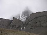 Tibet Kailash 08 Kora 20 Kailash North-West Face Junction from Tamdrin Beyond Tamdrin we had a cloudy view of the edge of the Kailash tetrahedron between the west and north faces.